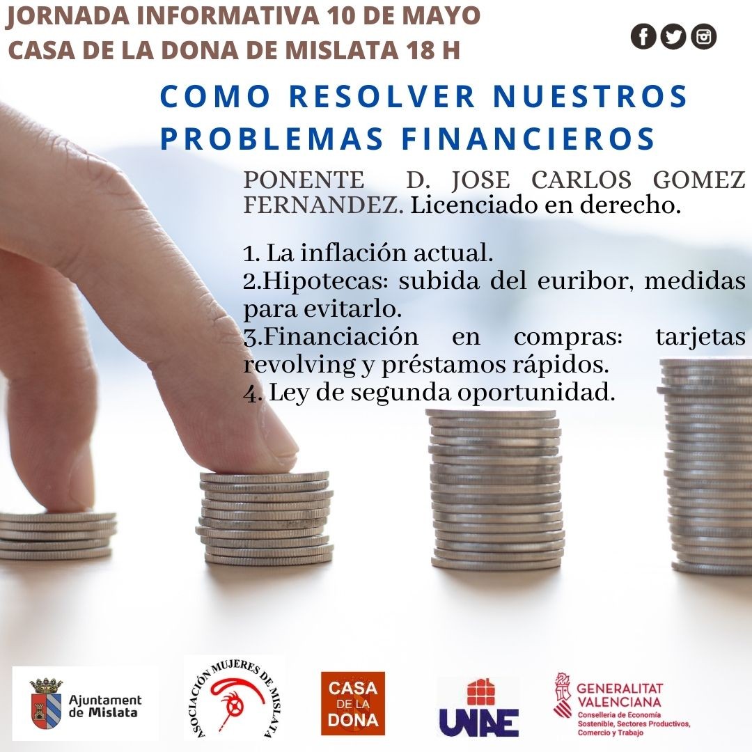 🌞Buenos días, recordar que esta tarde unae_valencia estaremos en la Casa de la Dona de Mislata, con la ponencia de D. José Carlos Gómez Fernández, para asesoraros sobre problemas financieros. ¡Os esperamos!